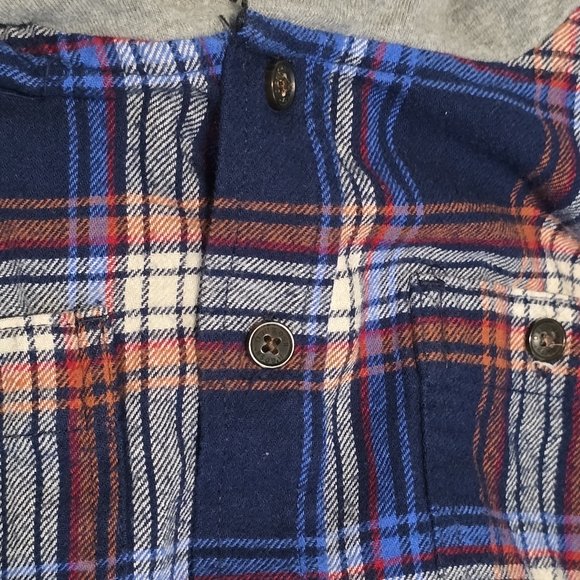 OshKosh Boys Size 7 Plaid Long Sleeve Button Down Hooded Flannel Shirt - Picture 8 of 11